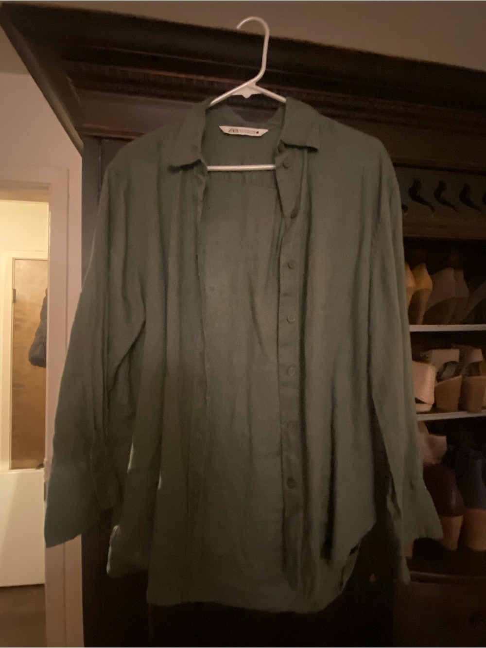 Zara Olive Green Women's Button-Down Shirt